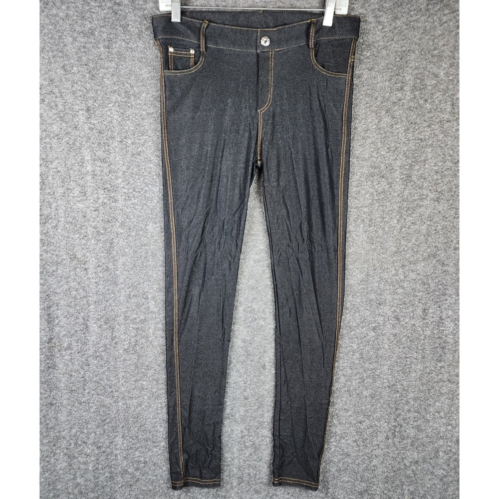 Yelete Denim Leggings Women M Dark Wash Stretch Contrast Stitch Jeggings